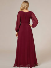 Load image into Gallery viewer, Color=Burgundy | Maxi Long Chiffon Wholesale Evening Dresses With Long Sleeves-Burgundy 6