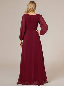 Color=Burgundy | Maxi Long Chiffon Wholesale Evening Dresses With Long Sleeves-Burgundy 6