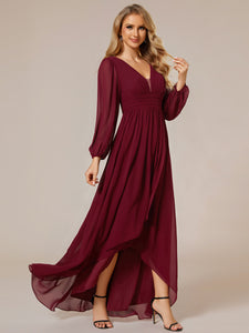 Color=Burgundy | Maxi Long Chiffon Wholesale Evening Dresses With Long Sleeves-Burgundy 5