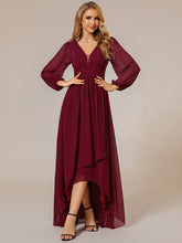 Load image into Gallery viewer, Color=Burgundy | Maxi Long Chiffon Wholesale Evening Dresses With Long Sleeves-Burgundy 7