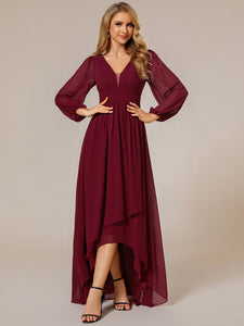 Color=Burgundy | Maxi Long Chiffon Wholesale Evening Dresses With Long Sleeves-Burgundy 7