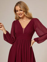 Load image into Gallery viewer, Color=Burgundy | Maxi Long Chiffon Wholesale Evening Dresses With Long Sleeves-Burgundy 8