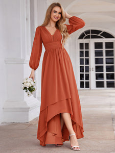 Color=Burnt Orange | Maxi Long Chiffon Wholesale Evening Dresses With Long Sleeves-Burnt Orange 9