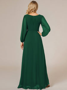 Color=Dark Green | Maxi Long Chiffon Wholesale Evening Dresses With Long Sleeves-Dark Green 13