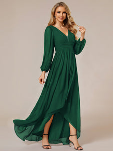 Color=Dark Green | Maxi Long Chiffon Wholesale Evening Dresses With Long Sleeves-Dark Green 12