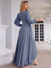 Load image into Gallery viewer, Color=Dusty Navy | Maxi Long Chiffon Wholesale Evening Dresses With Long Sleeves-Dusty Navy 20