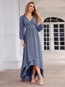 Color=Dusty Navy | Maxi Long Chiffon Wholesale Evening Dresses With Long Sleeves-Dusty Navy 21