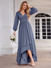 Load image into Gallery viewer, Color=Dusty Navy | Maxi Long Chiffon Wholesale Evening Dresses With Long Sleeves-Dusty Navy 22