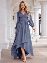 Load image into Gallery viewer, Color=Dusty Navy | Maxi Long Chiffon Wholesale Evening Dresses With Long Sleeves-Dusty Navy 19