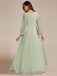 Color=Mint Green | Maxi Long Chiffon Wholesale Evening Dresses With Long Sleeves-Mint Green 16