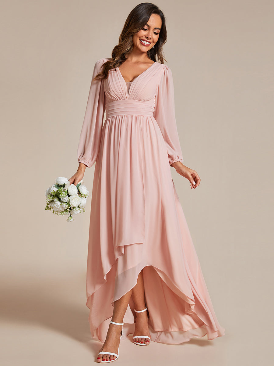 Color=Pink | Maxi Long Chiffon Wholesale Evening Dresses With Long Sleeves-Pink 3