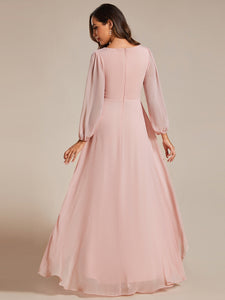 Color=Pink | Maxi Long Chiffon Wholesale Evening Dresses With Long Sleeves-Pink 2