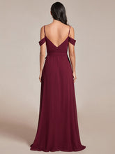 Load image into Gallery viewer, Color=Burgundy | Chiffon Cold Shoulder Bowknot Bridesmaid Dress With Side Split-Burgundy 4
