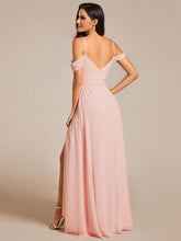 Load image into Gallery viewer, Color=Pink | Chiffon Cold Shoulder Bowknot Bridesmaid Dress With Side Split-Pink 