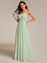 Load image into Gallery viewer, Color=Mint Green | Chiffon Halter Neck Backless Cross Strap Bridesmaid Dress-Mint Green 3