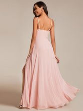 Load image into Gallery viewer, Color=Pink | Chiffon Spaghetti Strap Bridesmaid Dress with High Split-Pink 