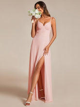 Load image into Gallery viewer, Color=Pink | Chiffon Spaghetti Strap Bridesmaid Dress with High Split-Pink 10