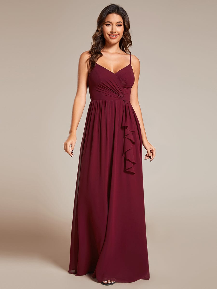 blue dress for baby girl Maxi Pleated Lotus Leaf Chiffon Bridesmaid Dress with V-Neck – Efashiongirl  Wholesale