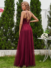 Load image into Gallery viewer, Shimmer Cross-Back Straps Wholesale Tulle Bridesmaid Dress with sleeveless #color_Burgundy