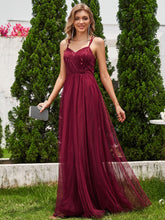 Load image into Gallery viewer, Shimmer Cross-Back Straps Wholesale Tulle Bridesmaid Dress with sleeveless #color_Burgundy