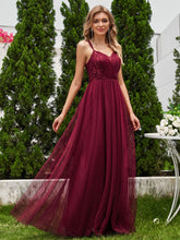 Load image into Gallery viewer, Shimmer Cross-Back Straps Wholesale Tulle Bridesmaid Dress with sleeveless #color_Burgundy