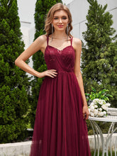 Load image into Gallery viewer, Shimmer Cross-Back Straps Wholesale Tulle Bridesmaid Dress with sleeveless #color_Burgundy