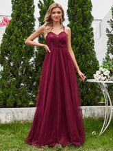 Load image into Gallery viewer, Shimmer Cross-Back Straps Wholesale Tulle Bridesmaid Dress with sleeveless #color_Burgundy