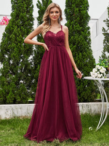 Shimmer Cross-Back Straps Wholesale Tulle Bridesmaid Dress with sleeveless #color_Burgundy