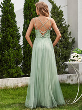 Load image into Gallery viewer, Shimmer Cross-Back Straps Wholesale Tulle Bridesmaid Dress with sleeveless_Mint Green