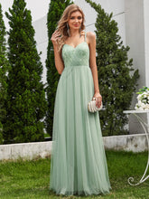 Load image into Gallery viewer, Shimmer Cross-Back Straps Wholesale Tulle Bridesmaid Dress with sleeveless_Mint Green