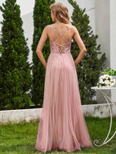 Load image into Gallery viewer, Shimmer Cross-Back Straps Wholesale Tulle Bridesmaid Dress with sleeveless #color_Pink