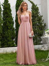 Load image into Gallery viewer, Shimmer Cross-Back Straps Wholesale Tulle Bridesmaid Dress with sleeveless #color_Pink