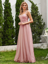 Load image into Gallery viewer, Shimmer Cross-Back Straps Wholesale Tulle Bridesmaid Dress with sleeveless #color_Pink