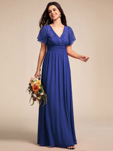 Load image into Gallery viewer, Color=Navy Blue | Elegant Embroidery Glitter See-Through Lotus Leaf Sleeves Chiffon Dresses with Hollow back -Navy Blue 8