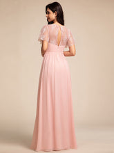 Load image into Gallery viewer, Color=Pink | Elegant Embroidery Glitter See-Through Lotus Leaf Sleeves Chiffon Dresses with Hollow back -Pink 12