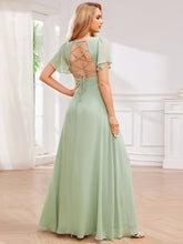 Load image into Gallery viewer, Color=Mint Green | Elegant Bandage Backless Chiffon Evening Dresses with Ruffles Sleeve-Mint Green 2