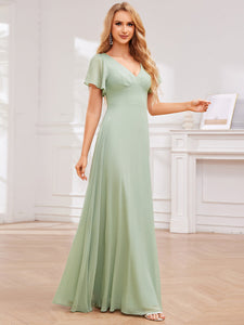 Color=Mint Green | Elegant Bandage Backless Chiffon Evening Dresses with Ruffles Sleeve-Mint Green 3