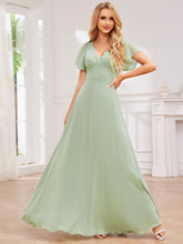 Load image into Gallery viewer, Color=Mint Green | Elegant Bandage Backless Chiffon Evening Dresses with Ruffles Sleeve-Mint Green 4