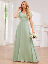 Load image into Gallery viewer, Color=Mint Green | Elegant Bandage Backless Chiffon Evening Dresses with Ruffles Sleeve-Mint Green 1