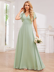 Color=Mint Green | Elegant Bandage Backless Chiffon Evening Dresses with Ruffles Sleeve-Mint Green 1