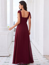 Load image into Gallery viewer, Color=Burgundy | Elegant Bowknot binding Square Neckline Chiffon Dresses A-Line Side Split Bridesmaids Dress-Burgundy 2