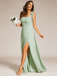 Color=Mint Green | Elegant Bowknot binding Square Neckline Chiffon Dresses A-Line Side Split Bridesmaids Dress-Mint Green 8