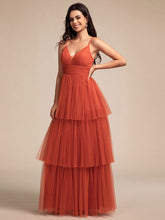 Load image into Gallery viewer, Color=Burnt Orange | Romantic V Neck See-Through Cake pleated Bridesmaid Tulle Dresses-Burnt Orange 8