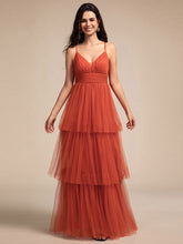 Load image into Gallery viewer, Color=Burnt Orange | Romantic V Neck See-Through Cake pleated Bridesmaid Tulle Dresses-Burnt Orange 9