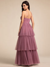 Load image into Gallery viewer, Color=Orchid | Romantic V Neck See-Through Cake pleated Bridesmaid Tulle Dresses-Orchid 17