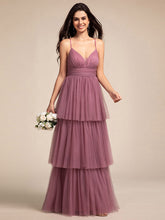 Load image into Gallery viewer, Color=Orchid | Romantic V Neck See-Through Cake pleated Bridesmaid Tulle Dresses-Orchid 19