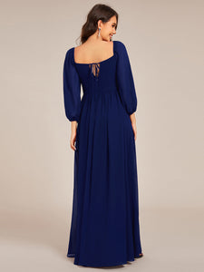 Color=Navy Blue | Graceful Sweetheart 3/4 Lantern Sleeve Chiffon Bridesmaid Dresses with Frenulum knotting-Navy Blue 7