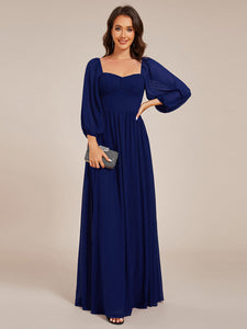 Color=Navy Blue | Graceful Sweetheart 3/4 Lantern Sleeve Chiffon Bridesmaid Dresses with Frenulum knotting-Navy Blue 8