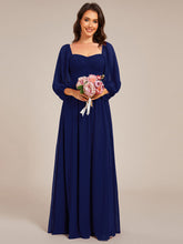 Load image into Gallery viewer, Color=Navy Blue | Graceful Sweetheart 3/4 Lantern Sleeve Chiffon Bridesmaid Dresses with Frenulum knotting-Navy Blue 9