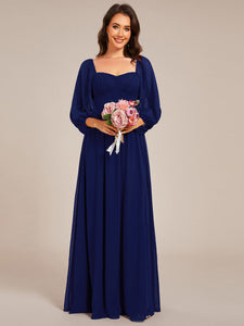 Color=Navy Blue | Graceful Sweetheart 3/4 Lantern Sleeve Chiffon Bridesmaid Dresses with Frenulum knotting-Navy Blue 9